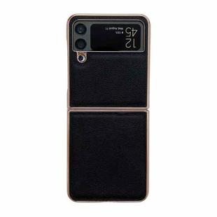 For Samsung Galaxy Z Flip4 5G Genuine Leather Luolai Series Nano Electroplating Phone Case(Black)
