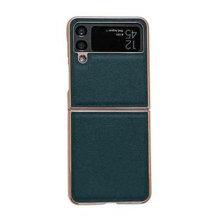 For Samsung Galaxy Z Flip4 5G Genuine Leather Luolai Series Nano Electroplating Phone Case(Dark Green)