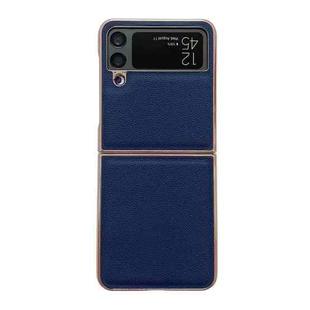 For Samsung Galaxy Z Flip3 5G Genuine Leather Luolai Series Nano Electroplating Phone Case(Dark Blue)