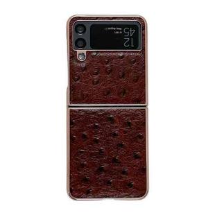For Samsung Galaxy Z Flip4 5G Genuine Leather Ostrich Texture Nano Electroplating Phone Case(Coffee)