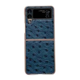 For Samsung Galaxy Z Flip4 5G Genuine Leather Ostrich Texture Nano Electroplating Phone Case(Blue)