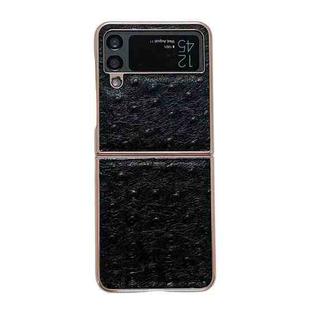 For Samsung Galaxy Z Flip4 5G Genuine Leather Ostrich Texture Nano Electroplating Phone Case(Black)