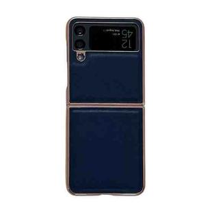 For Samsung Galaxy Z Flip4 5G Genuine Leather Xiaoya Series Nano Electroplating Phone Case(Blue)