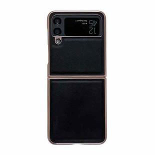 For Samsung Galaxy Z Flip3 5G Genuine Leather Xiaoya Series Nano Electroplating Phone Case(Black)