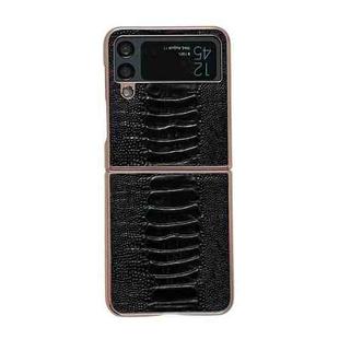 For Samsung Galaxy Z Flip4 5G Genuine Leather Weilai Series Nano Electroplating Phone Case(Black)