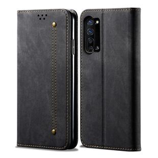 For OPPO Reno 3 5G / Reno 3 Youth Denim Texture Casual Style Horizontal Flip Leather Case with Holder & Card Slots & Wallet(Black)
