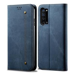 For OPPO Reno 3 5G / Reno 3 Youth Denim Texture Casual Style Horizontal Flip Leather Case with Holder & Card Slots & Wallet(Blue)