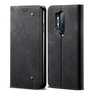For OnePlus 8 Pro Denim Texture Casual Style Horizontal Flip Leather Case with Holder & Card Slots & Wallet(Black)
