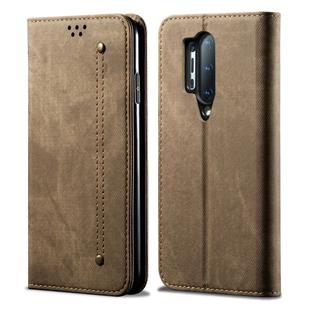 For OnePlus 8 Pro Denim Texture Casual Style Horizontal Flip Leather Case with Holder & Card Slots & Wallet(Khaki)