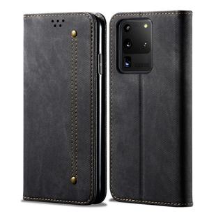 For Galaxy S20 Ultra Denim Texture Casual Style Horizontal Flip Leather Case with Holder & Card Slots & Wallet(Black)