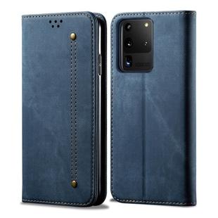 For Galaxy S20 Ultra Denim Texture Casual Style Horizontal Flip Leather Case with Holder & Card Slots & Wallet(Blue)