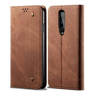 For OnePlus 8 Denim Texture Casual Style Horizontal Flip Leather Case with Holder & Card Slots & Wallet(Brown)
