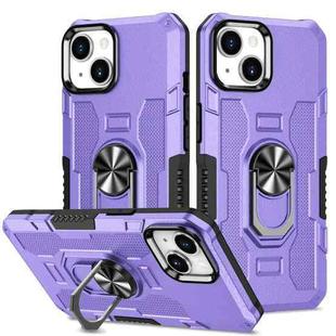 For iPhone 14 Ring Holder Armor Hybrid Phone Case (Purple)