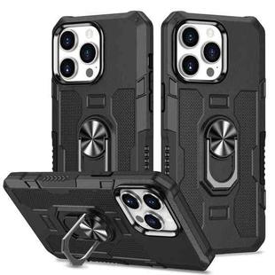 For iPhone 13 Pro Ring Holder Armor Hybrid Phone Case (Black)