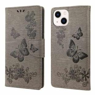 For iPhone 14 Butterfly Embossed Horizontal Flip Leather Phone Case (Grey)