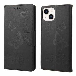 For iPhone 14 Plus Butterfly Embossed Horizontal Flip Leather Phone Case (Black)
