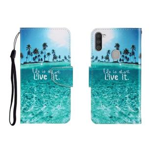 For OPPO A11 Colored Drawing Horizontal Flip Leather Case with Holder & Card Slot & Wallet(Coconut Tree)