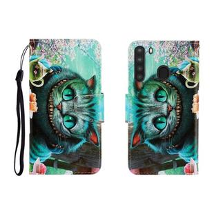 For Galaxy A21 Colored Drawing Horizontal Flip Leather Case with Holder & Card Slot & Wallet(Green Eyes)