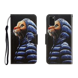 For Galaxy A41 Colored Drawing Horizontal Flip Leather Case with Holder & Card Slot & Wallet(Down Jacket Cat)