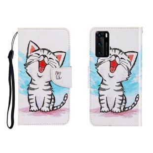 For Huawei P40 Colored Drawing Horizontal Flip Leather Case with Holder & Card Slot & Wallet(Red Mouth Cat)