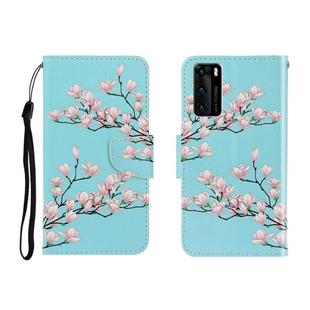 For Huawei P40 Colored Drawing Horizontal Flip Leather Case with Holder & Card Slot & Wallet(Magnolia)