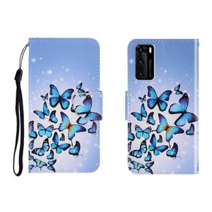For Huawei P40 Colored Drawing Horizontal Flip Leather Case with Holder & Card Slot & Wallet(Many Butterflies)