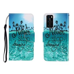 For Huawei P40 Colored Drawing Horizontal Flip Leather Case with Holder & Card Slot & Wallet(Blue Coconut Grove)