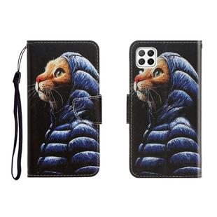 For Huawei P40 Lite Colored Drawing Horizontal Flip Leather Case with Holder & Card Slot & Wallet(Down Jacket Cat)