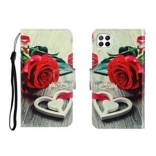 For Huawei P40 Lite Colored Drawing Horizontal Flip Leather Case with Holder & Card Slot & Wallet(Red rose)