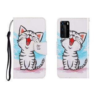 For Huawei P40 Pro Colored Drawing Horizontal Flip Leather Case with Holder & Card Slot & Wallet(Red Mouth Cat)
