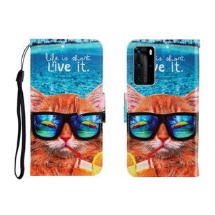 For Huawei P40 Pro Colored Drawing Horizontal Flip Leather Case with Holder & Card Slot & Wallet(Underwater Cat)
