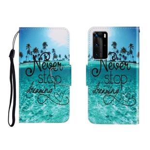 For Huawei P40 Pro Colored Drawing Horizontal Flip Leather Case with Holder & Card Slot & Wallet(Blue Coconut Grove)