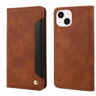 For iPhone 14 Plus Skin Feel Splicing Leather Phone Case (Brown)
