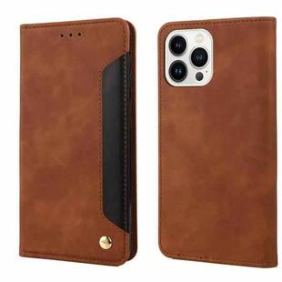 For iPhone 14 Pro Max Skin Feel Splicing Leather Phone Case (Brown)