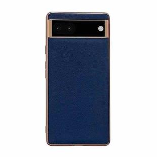 For Google Pixel 6 Genuine Leather Luolai Series Nano Electroplating Phone Case(Dark Blue)