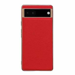 For Google Pixel 7 Genuine Leather Luolai Series Nano Electroplating Phone Case(Red)