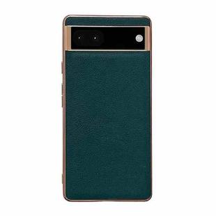 For Google Pixel 7 Genuine Leather Luolai Series Nano Electroplating Phone Case(Dark Green)