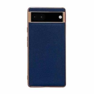 For Google Pixel 7 Genuine Leather Luolai Series Nano Electroplating Phone Case(Dark Blue)