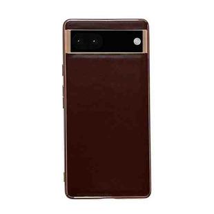 For Google Pixel 6 Pro Genuine Leather Xiaoya Series Nano Electroplating Phone Case(Coffee)