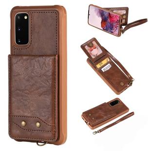 For Galaxy S20 Vertical Flip Shockproof Leather Protective Case with Short Rope, Support Card Slots & Bracket & Photo Holder & Wallet Function(Coffee)