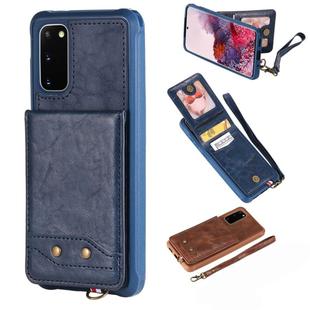 For Galaxy S20 Vertical Flip Shockproof Leather Protective Case with Short Rope, Support Card Slots & Bracket & Photo Holder & Wallet Function(Blue)