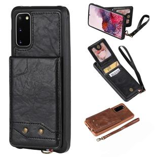 For Galaxy S20 Vertical Flip Shockproof Leather Protective Case with Short Rope, Support Card Slots & Bracket & Photo Holder & Wallet Function(Black)