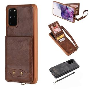 For Galaxy S20+ Vertical Flip Shockproof Leather Protective Case with Short Rope, Support Card Slots & Bracket & Photo Holder & Wallet Function(Coffee)