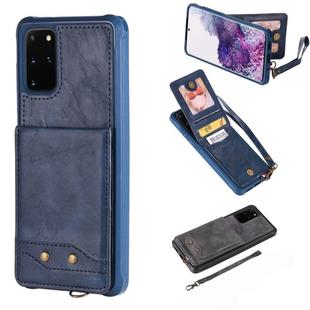 For Galaxy S20+ Vertical Flip Shockproof Leather Protective Case with Short Rope, Support Card Slots & Bracket & Photo Holder & Wallet Function(Blue)