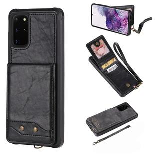For Galaxy S20+ Vertical Flip Shockproof Leather Protective Case with Short Rope, Support Card Slots & Bracket & Photo Holder & Wallet Function(Black)