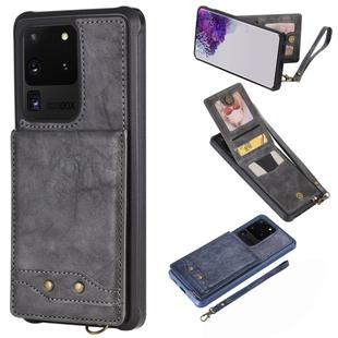 For Galaxy S20 Ultra Vertical Flip Shockproof Leather Protective Case with Short Rope, Support Card Slots & Bracket & Photo Holder & Wallet Function(Gray)