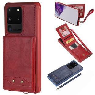 For Galaxy S20 Ultra Vertical Flip Shockproof Leather Protective Case with Short Rope, Support Card Slots & Bracket & Photo Holder & Wallet Function(Red)