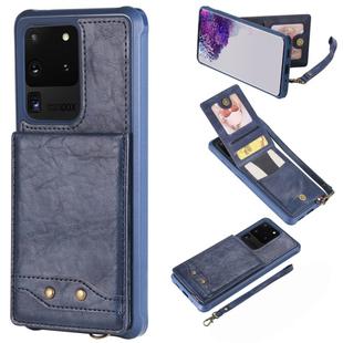 For Galaxy S20 Ultra Vertical Flip Shockproof Leather Protective Case with Short Rope, Support Card Slots & Bracket & Photo Holder & Wallet Function(Blue)
