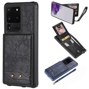 For Galaxy S20 Ultra Vertical Flip Shockproof Leather Protective Case with Short Rope, Support Card Slots & Bracket & Photo Holder & Wallet Function(Black)