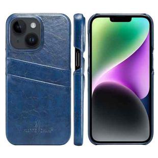For iPhone 14 Fierre Shann Retro Oil Wax Texture PU Leather Case with Card Slots (Blue)